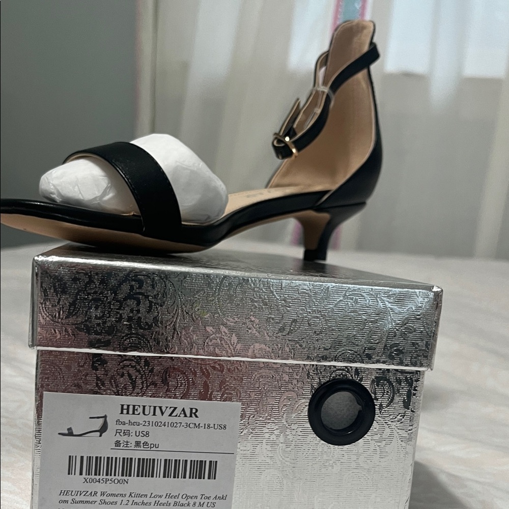 Black Women Kitten Heel Sandals